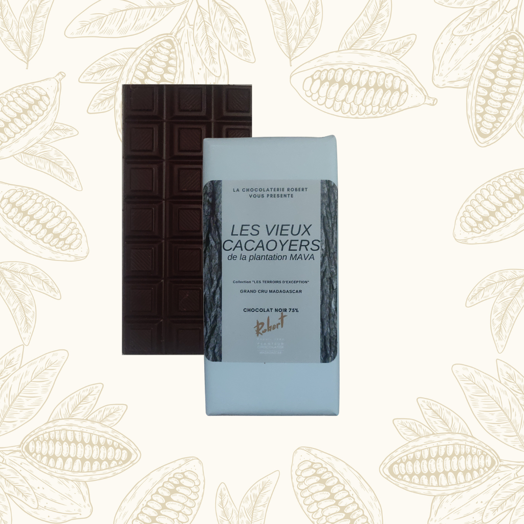 Tablette de chocolat noir 75% &quot;LES VIEUX CACAOYERS DE LA PLANTATION MAVA&quot;